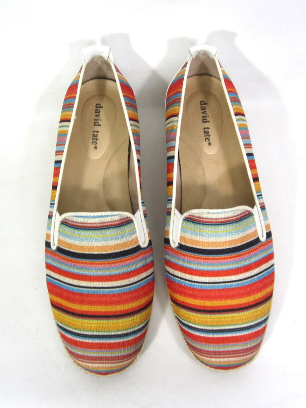 David Tate Size 8.5 W Sangria Woven Espadrille Bright Multi Stripe Wedge Loafer